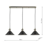 HAD3661-02 Hadano 3 Light Bar Pendant Antique Chrome and Pewter Metal Shade 18cm