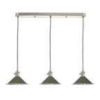HAD3661-07 Hadano 3 Light Bar Pendant Antique Chrome and Gloss Green Metal Shade 18cm