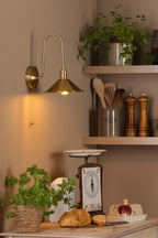 HAD7140-01 Hadano Tall Wall Light Natural Brass and Aged Brass Metal Shade 18cm