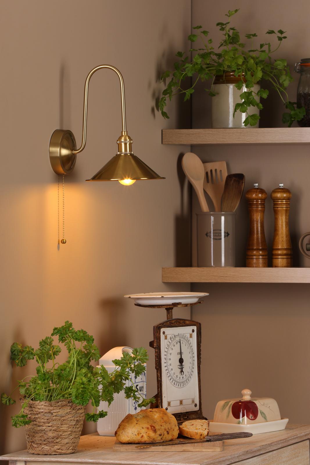 HAD7140-01 Hadano Tall Wall Light Natural Brass and Aged Brass Metal Shade 18cm