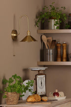 HAD7140-01 Hadano Tall Wall Light Natural Brass and Aged Brass Metal Shade 18cm