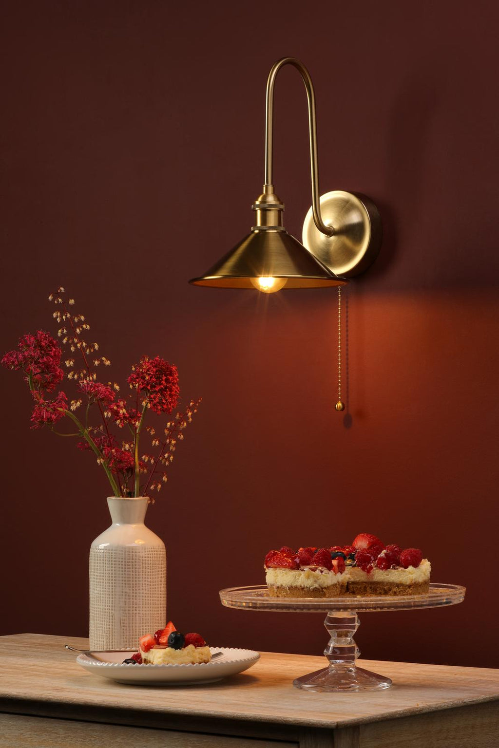 HAD7140-01 Hadano Tall Wall Light Natural Brass and Aged Brass Metal Shade 18cm