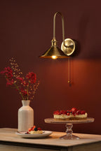 HAD7140-01 Hadano Tall Wall Light Natural Brass and Aged Brass Metal Shade 18cm