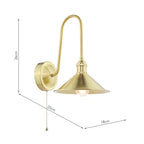 HAD7140-01 Hadano Tall Wall Light Natural Brass and Aged Brass Metal Shade 18cm