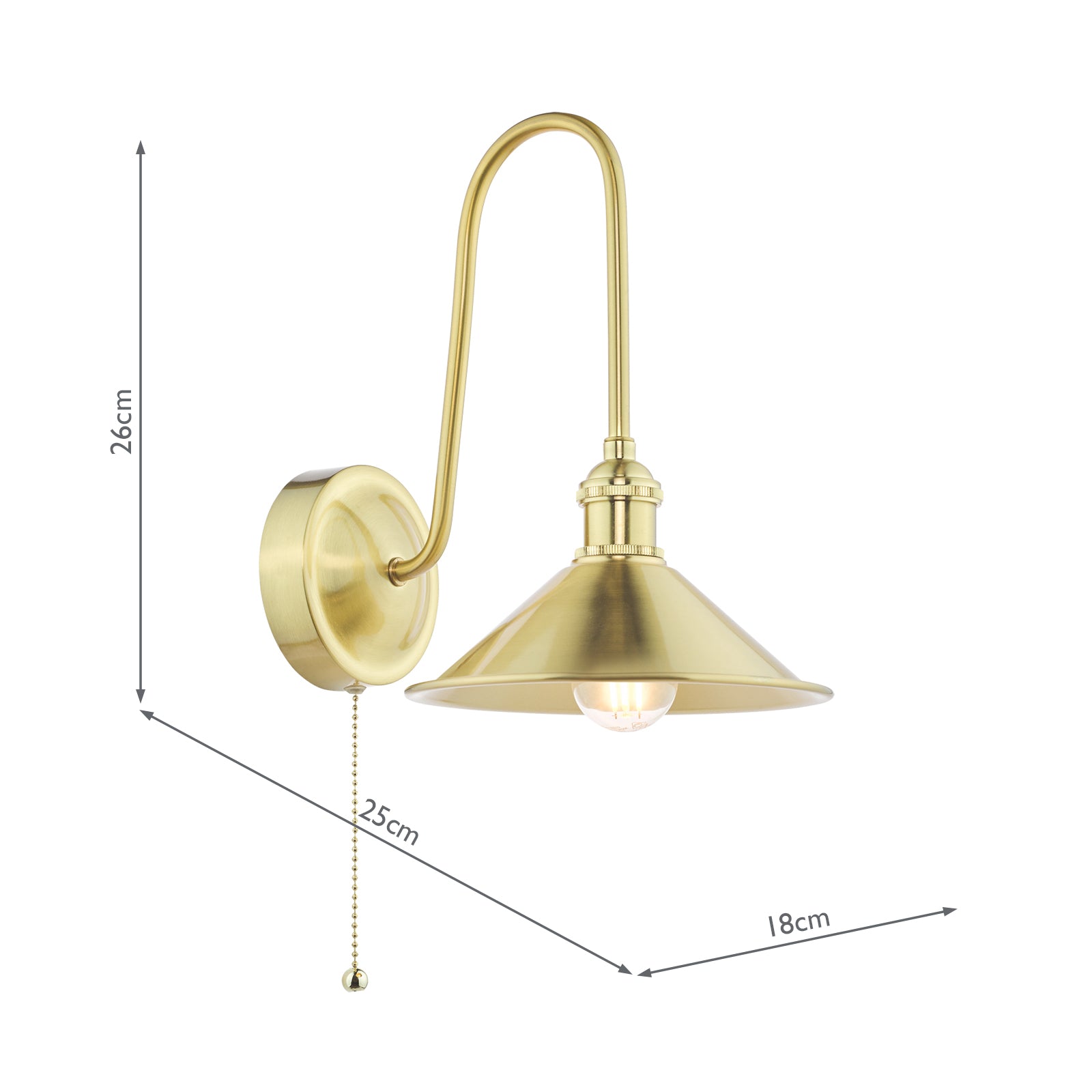 HAD7140-01 Hadano Tall Wall Light Natural Brass and Aged Brass Metal Shade 18cm