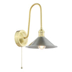 HAD7140-02 Hadano Tall Wall Light Natural Brass and Pewter Metal Shade 18cm