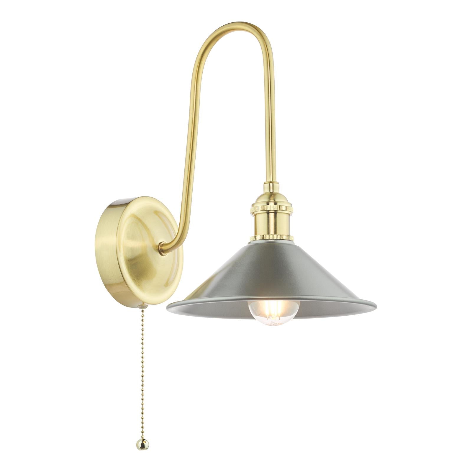 HAD7140-02 Hadano Tall Wall Light Natural Brass and Pewter Metal Shade 18cm