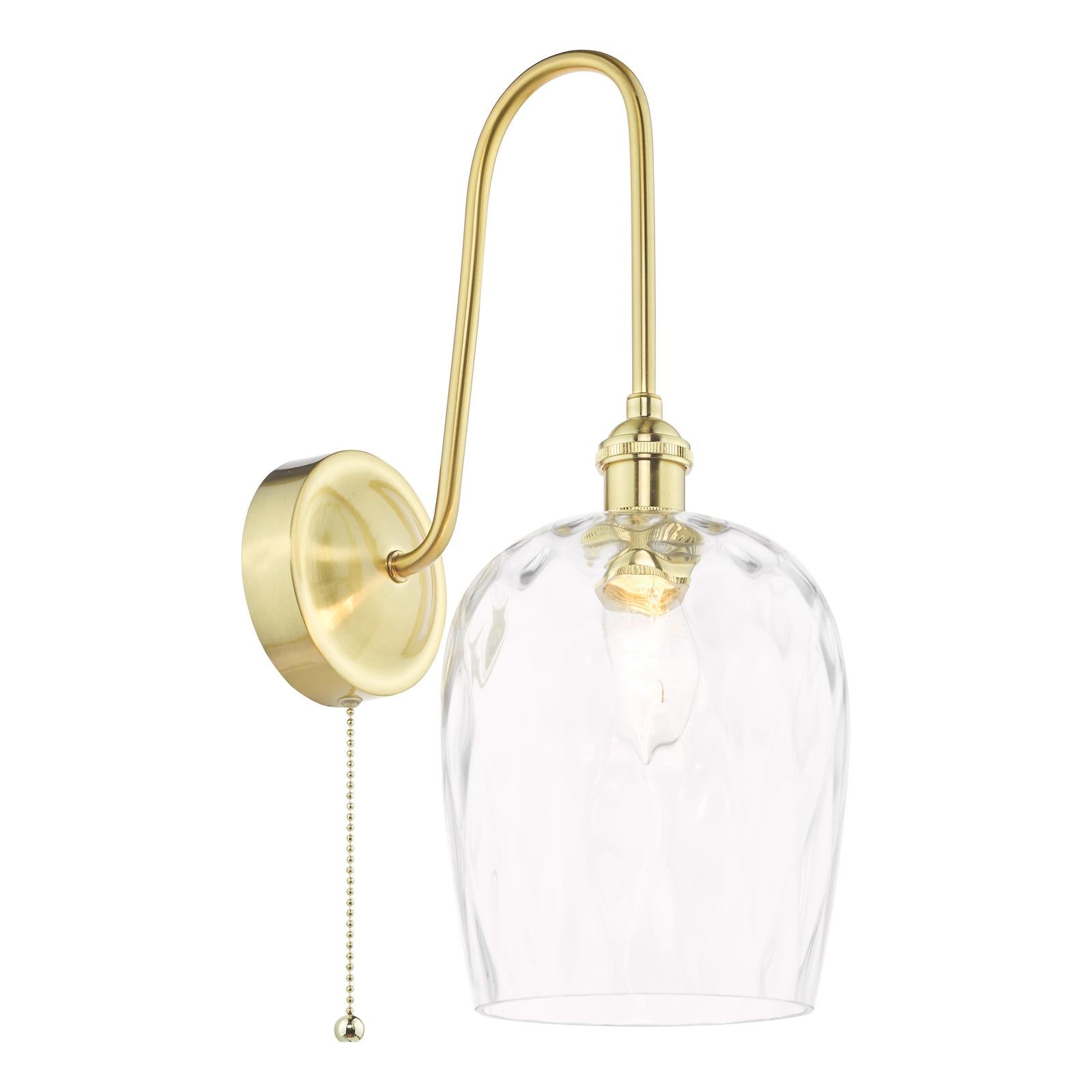 HAD7140-03 Hadano Tall Wall Light Natural Brass and Clear Dimpled Glass Shade