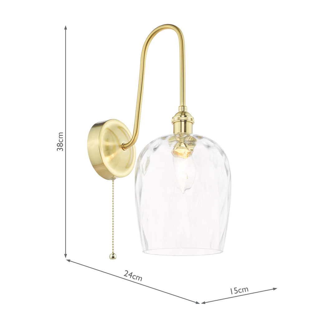HAD7140-03 Hadano Tall Wall Light Natural Brass and Clear Dimpled Glass Shade