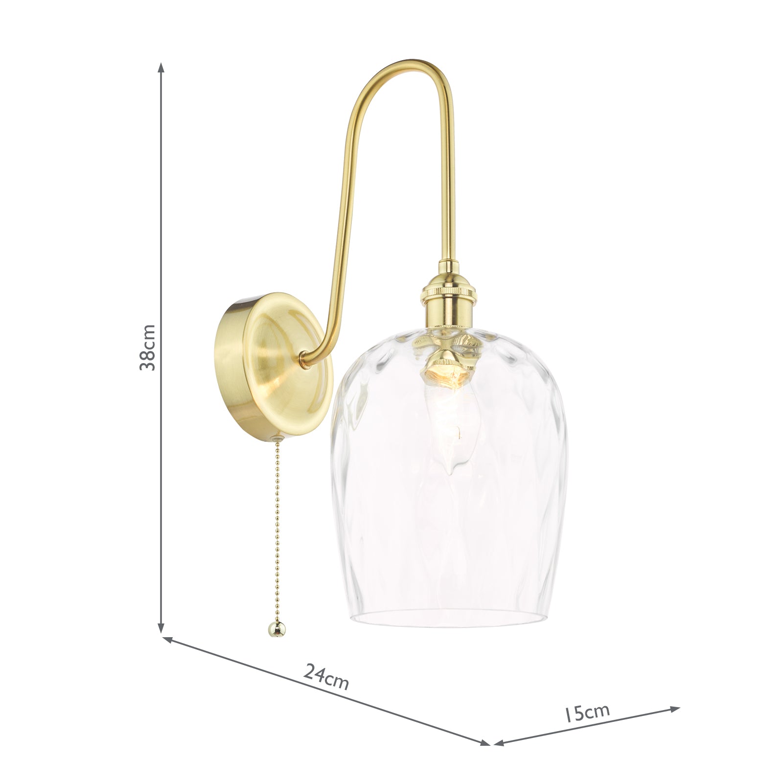 HAD7140-03 Hadano Tall Wall Light Natural Brass and Clear Dimpled Glass Shade