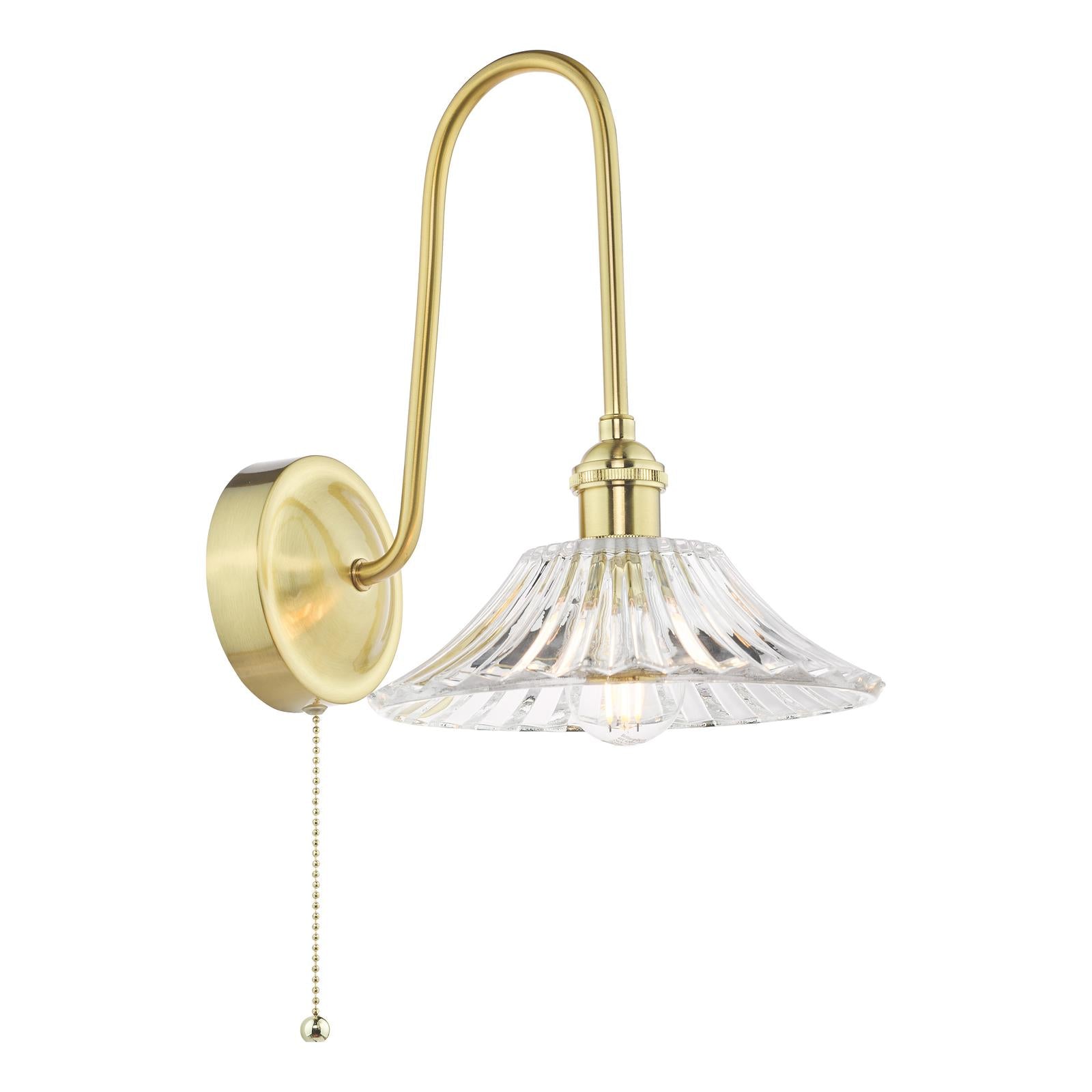 HAD7140-04 Hadano Tall Wall Light Natural Brass and Clear Flared Glass Shade