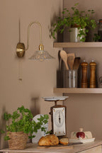 HAD7140-04 Hadano Tall Wall Light Natural Brass and Clear Flared Glass Shade