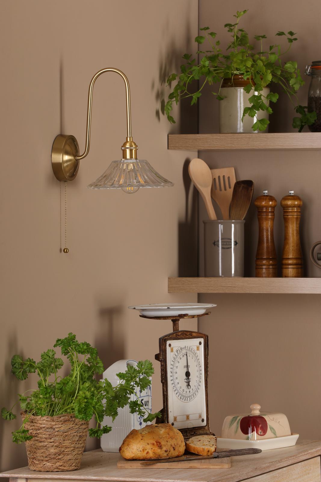 HAD7140-04 Hadano Tall Wall Light Natural Brass and Clear Flared Glass Shade