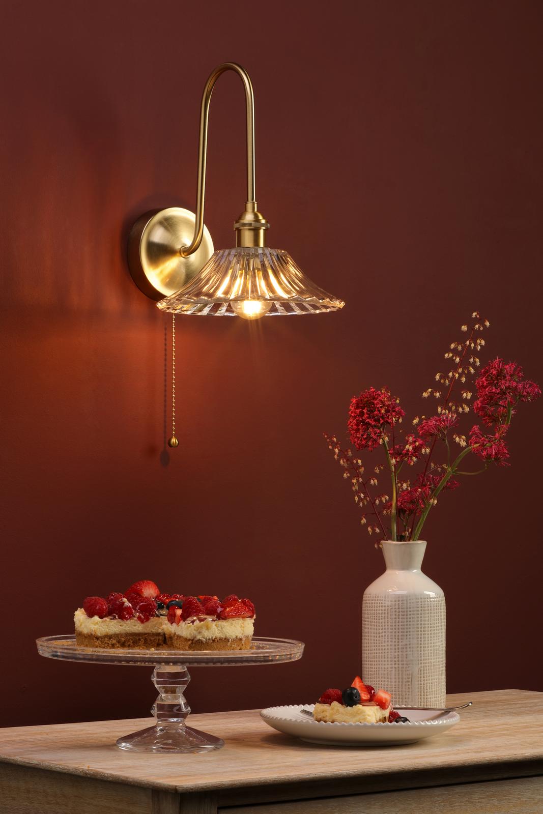 HAD7140-04 Hadano Tall Wall Light Natural Brass and Clear Flared Glass Shade