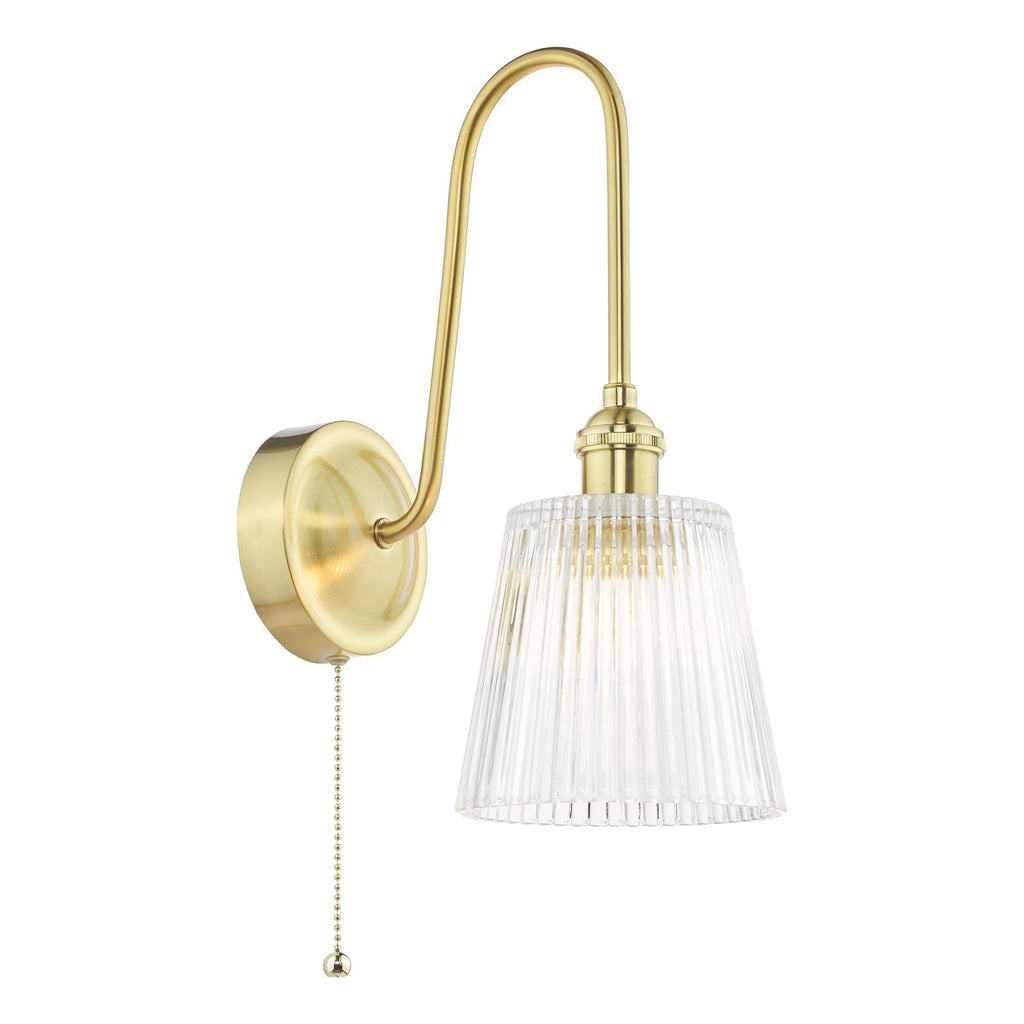 HAD7140-05 Hadano Tall Wall Light Natural Brass and Clear Ribbed Glass Shade