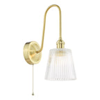 HAD7140-05 Hadano Tall Wall Light Natural Brass and Clear Ribbed Glass Shade