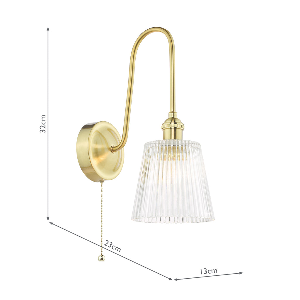 HAD7140-05 Hadano Tall Wall Light Natural Brass and Clear Ribbed Glass Shade