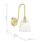 HAD7140-05 Hadano Tall Wall Light Natural Brass and Clear Ribbed Glass Shade
