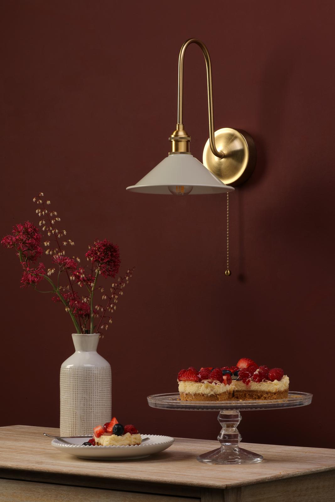 HAD7140-06 Hadano Tall Wall Light Natural Brass and Matt Cashmere/Taupe Metal Shade 18cm