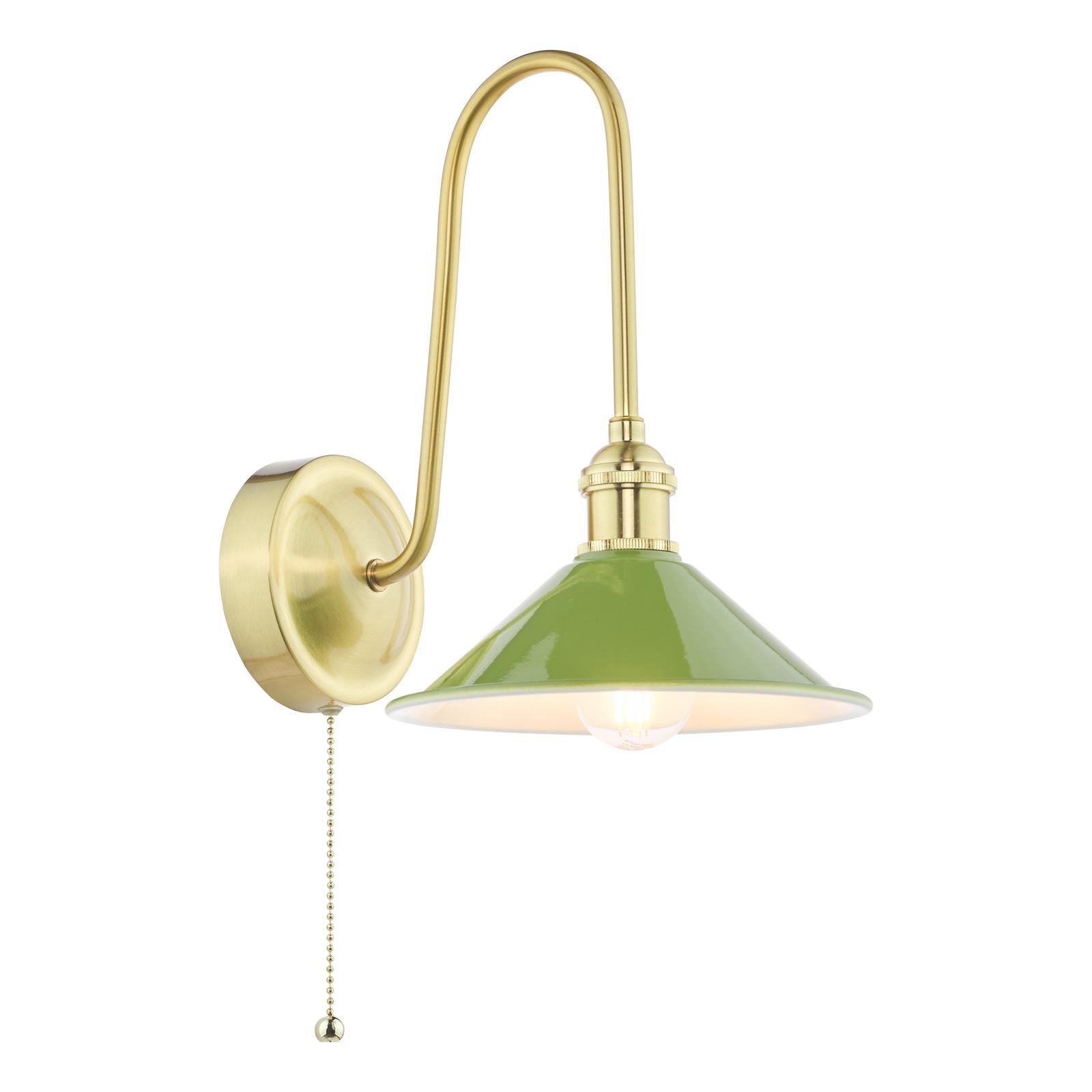 HAD7140-07 Hadano Tall Wall Light Natural Brass and Gloss Green Metal Shade 18cm