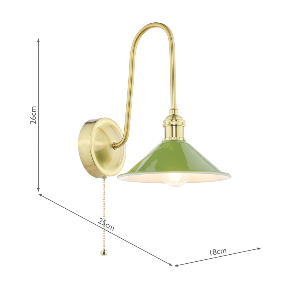 HAD7140-07 Hadano Tall Wall Light Natural Brass and Gloss Green Metal Shade 18cm