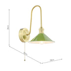 HAD7140-07 Hadano Tall Wall Light Natural Brass and Gloss Green Metal Shade 18cm