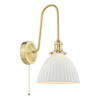 HAD7140-09 Hadano Tall Wall Light Natural Brass and White Domed Ceramic Shade