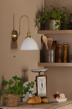 HAD7140-09 Hadano Tall Wall Light Natural Brass and White Domed Ceramic Shade