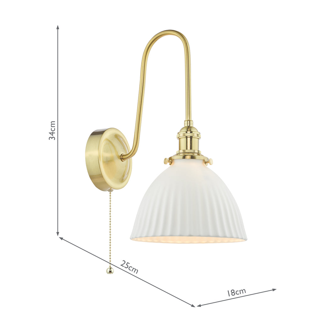 HAD7140-09 Hadano Tall Wall Light Natural Brass and White Domed Ceramic Shade