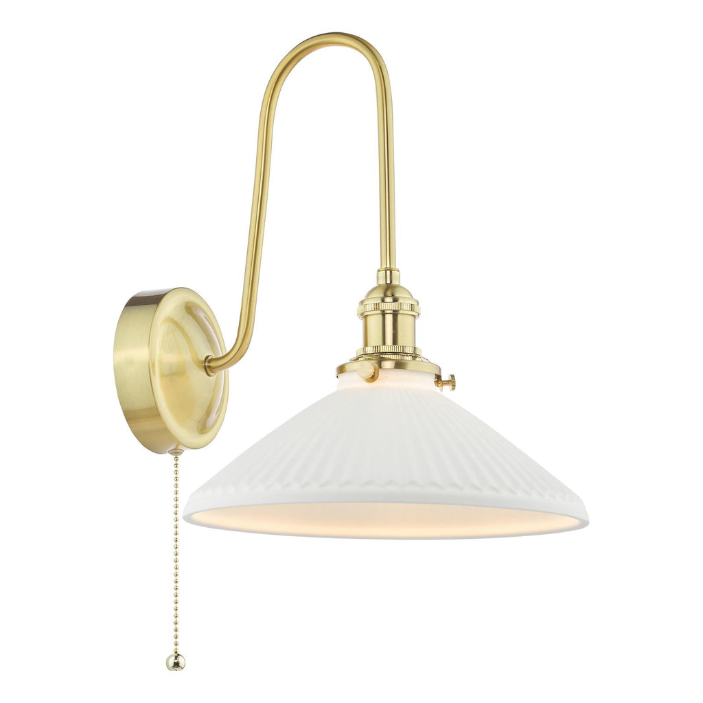 HAD7140-10 Hadano Tall Wall Light Natural Brass and White Shallow Ceramic Shade