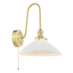 HAD7140-10 Hadano Tall Wall Light Natural Brass and White Shallow Ceramic Shade