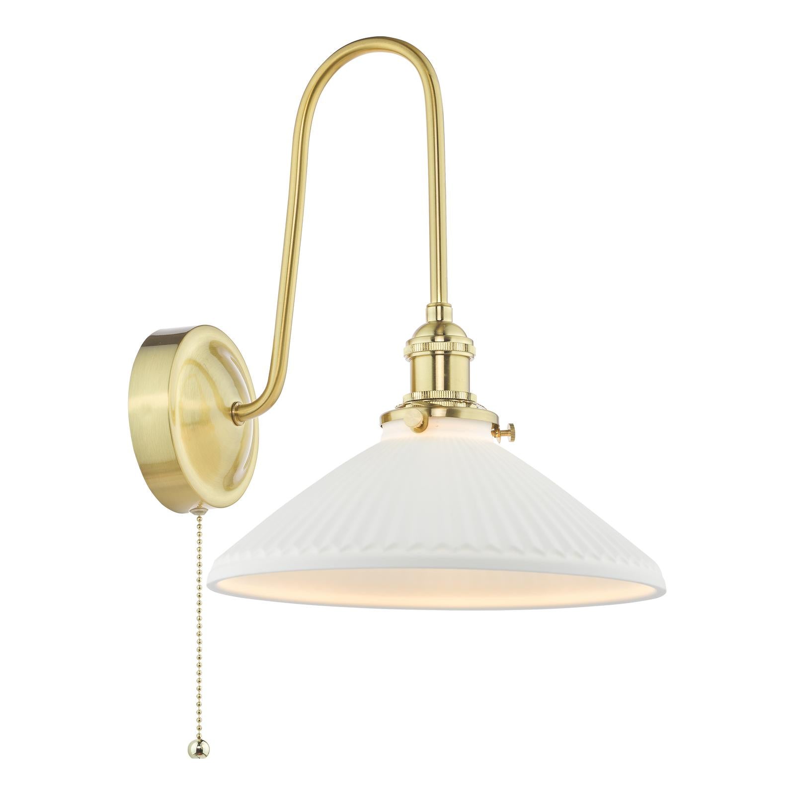 HAD7140-10 Hadano Tall Wall Light Natural Brass and White Shallow Ceramic Shade