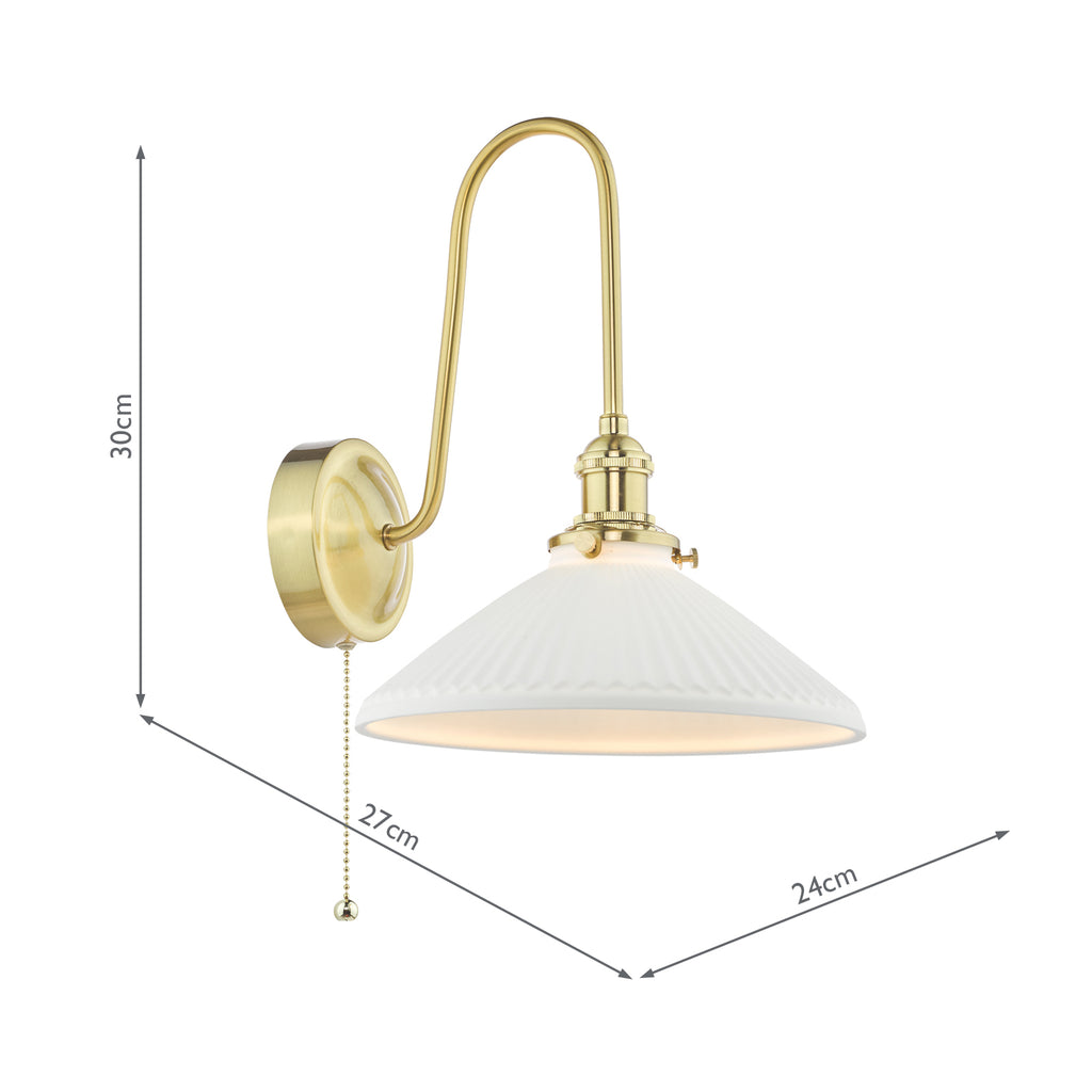 HAD7140-10 Hadano Tall Wall Light Natural Brass and White Shallow Ceramic Shade