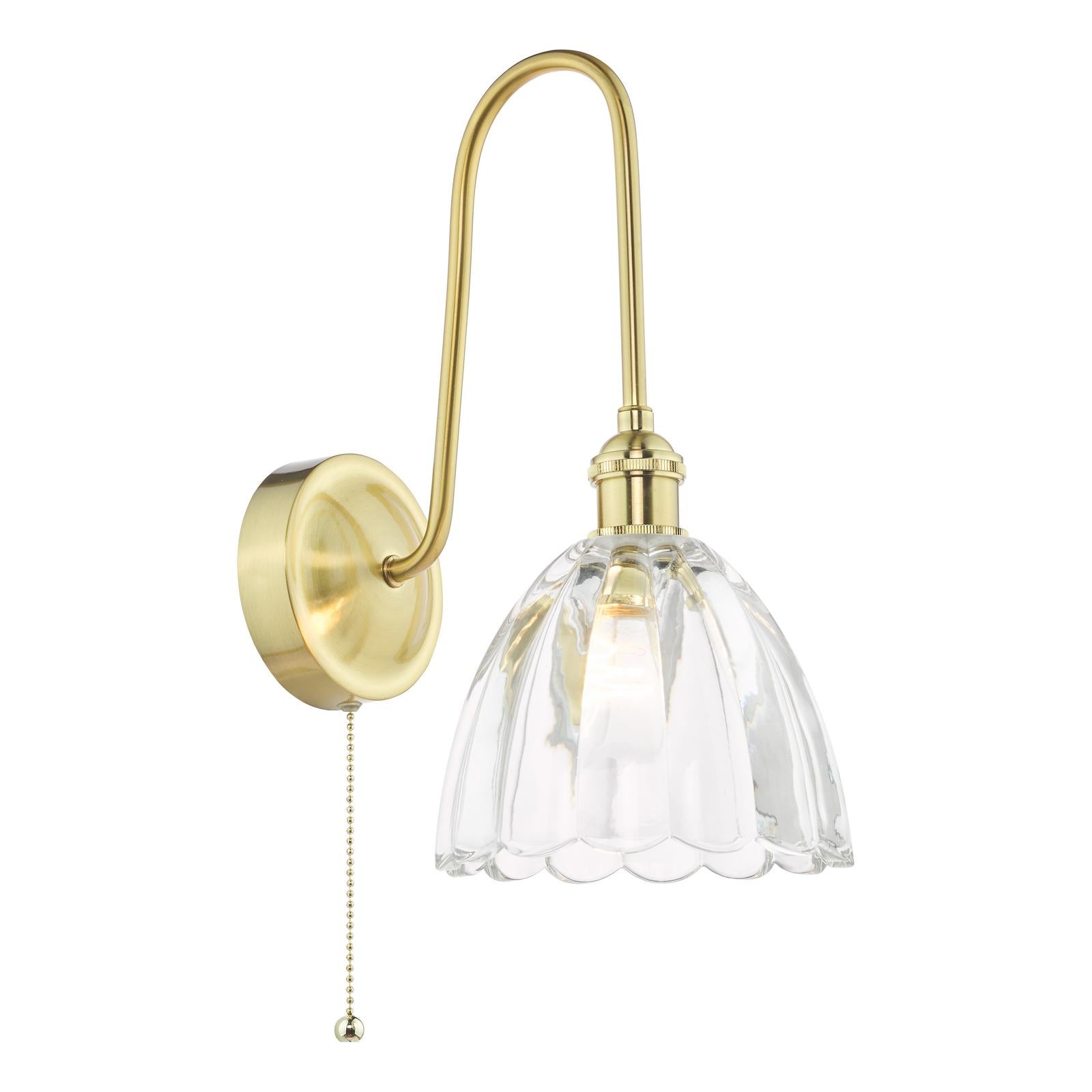 HAD7140-11 Hadano Tall Wall Light Natural Brass and Scalloped Bell Glass Shade