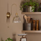 HAD7140-11 Hadano Tall Wall Light Natural Brass and Scalloped Bell Glass Shade