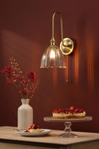 HAD7140-11 Hadano Tall Wall Light Natural Brass and Scalloped Bell Glass Shade