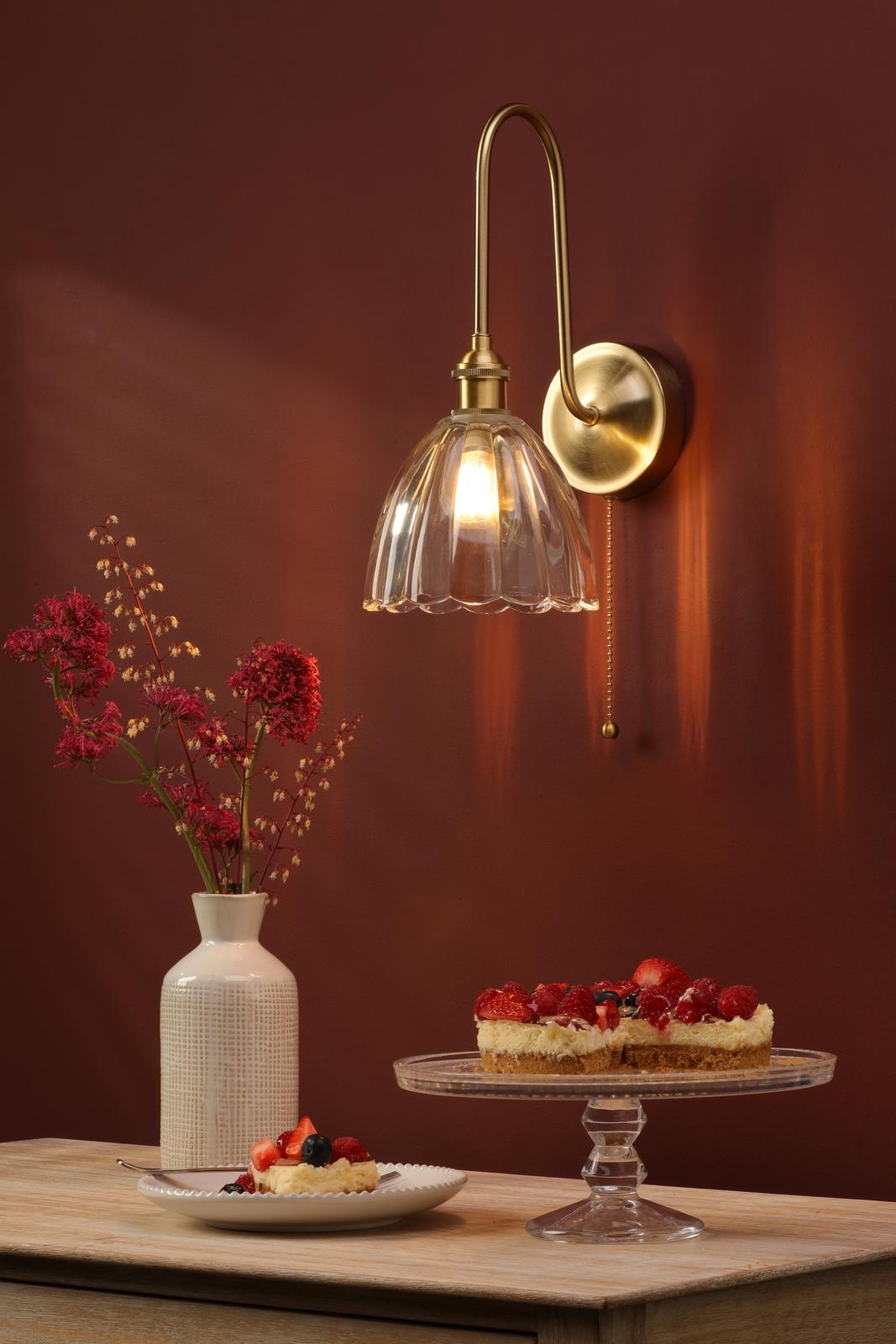 HAD7140-11 Hadano Tall Wall Light Natural Brass and Scalloped Bell Glass Shade
