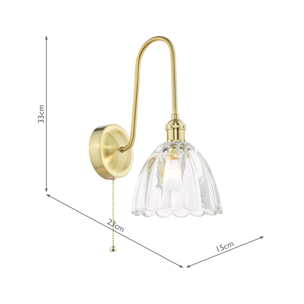 HAD7140-11 Hadano Tall Wall Light Natural Brass and Scalloped Bell Glass Shade