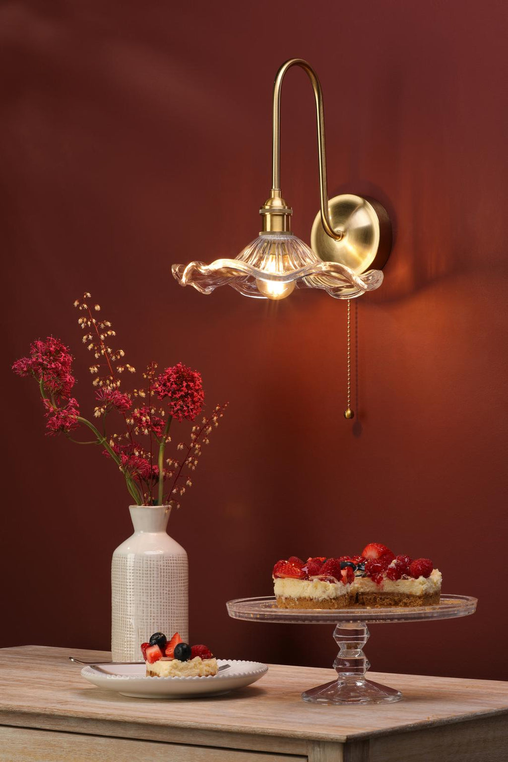 HAD7140-12 Hadano Tall Wall Light Natural Brass and Wavy Glass Shade
