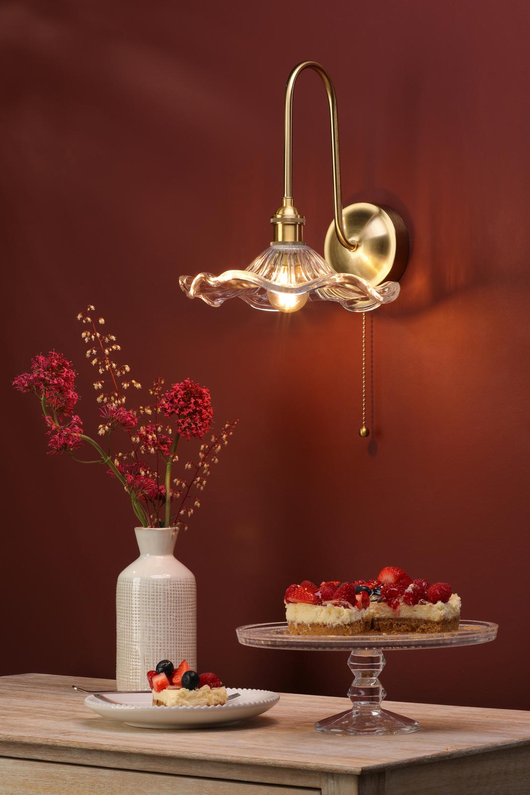 HAD7140-12 Hadano Tall Wall Light Natural Brass and Wavy Glass Shade