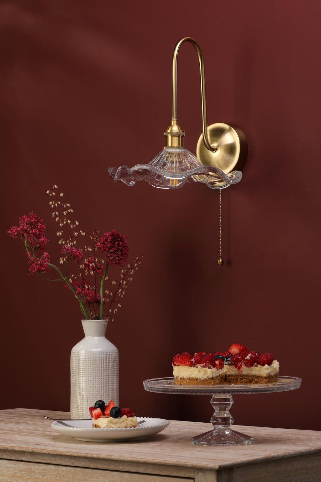 HAD7140-12 Hadano Tall Wall Light Natural Brass and Wavy Glass Shade
