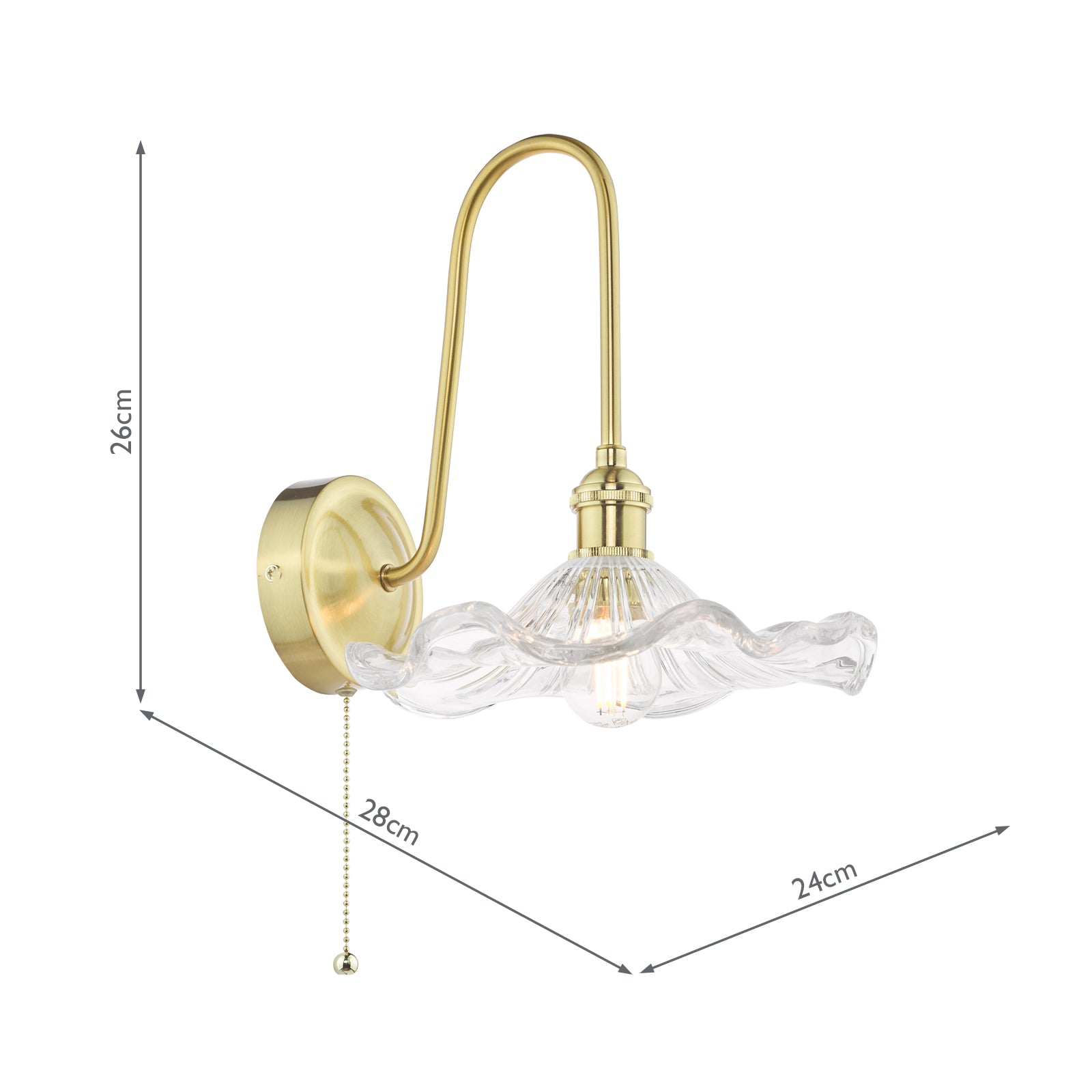 HAD7140-12 Hadano Tall Wall Light Natural Brass and Wavy Glass Shade