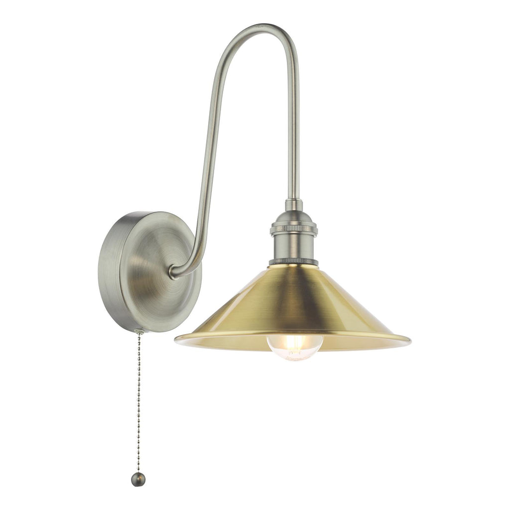 HAD7161-01 Hadano Tall Wall Light Antique Chrome and Aged Brass Metal Shade 18cm
