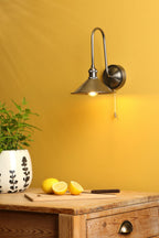 HAD7161-01 Hadano Tall Wall Light Antique Chrome and Aged Brass Metal Shade 18cm