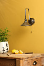 HAD7161-01 Hadano Tall Wall Light Antique Chrome and Aged Brass Metal Shade 18cm