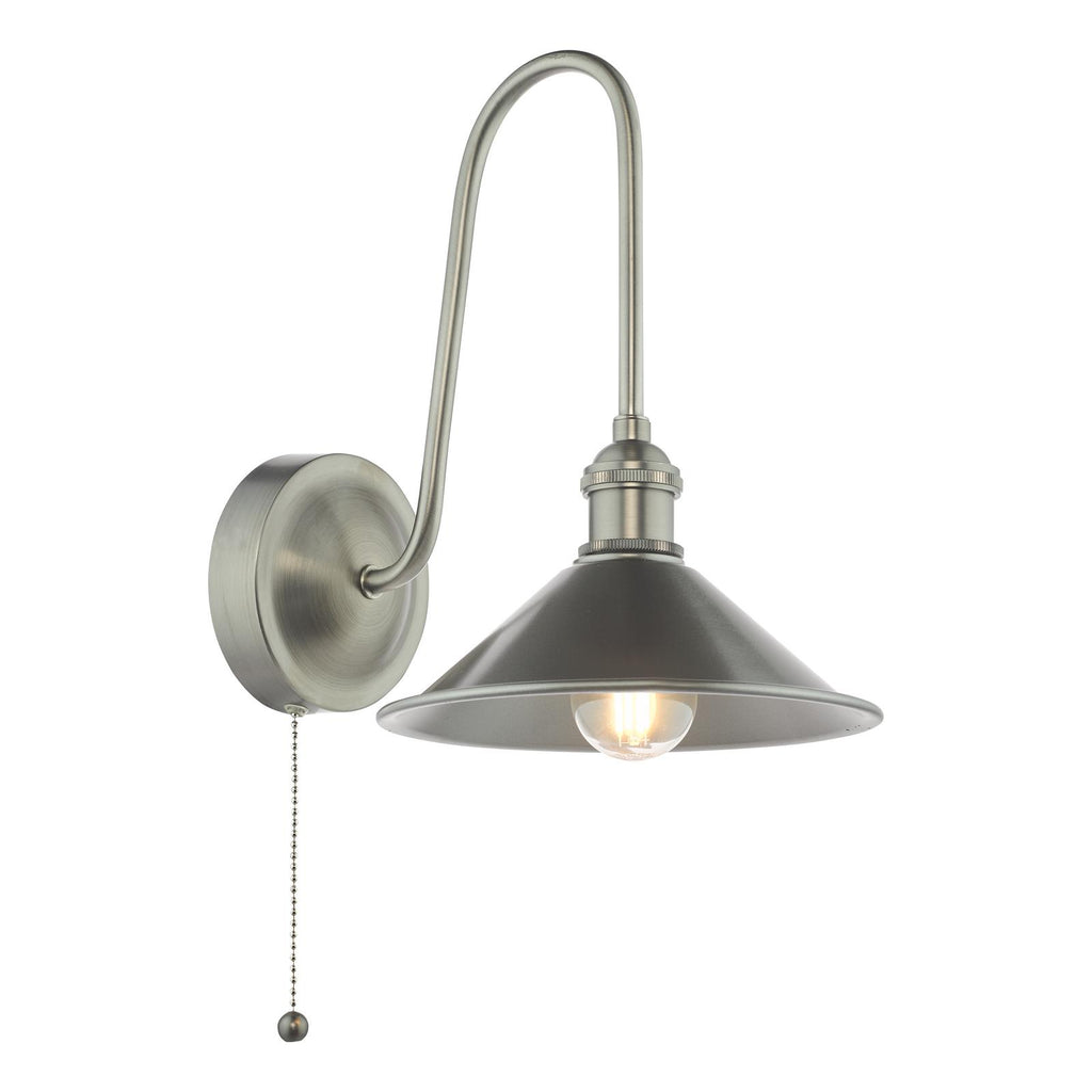 HAD7161-02 Hadano Tall Wall Light Antique Chrome and Pewter Metal Shade 18cm