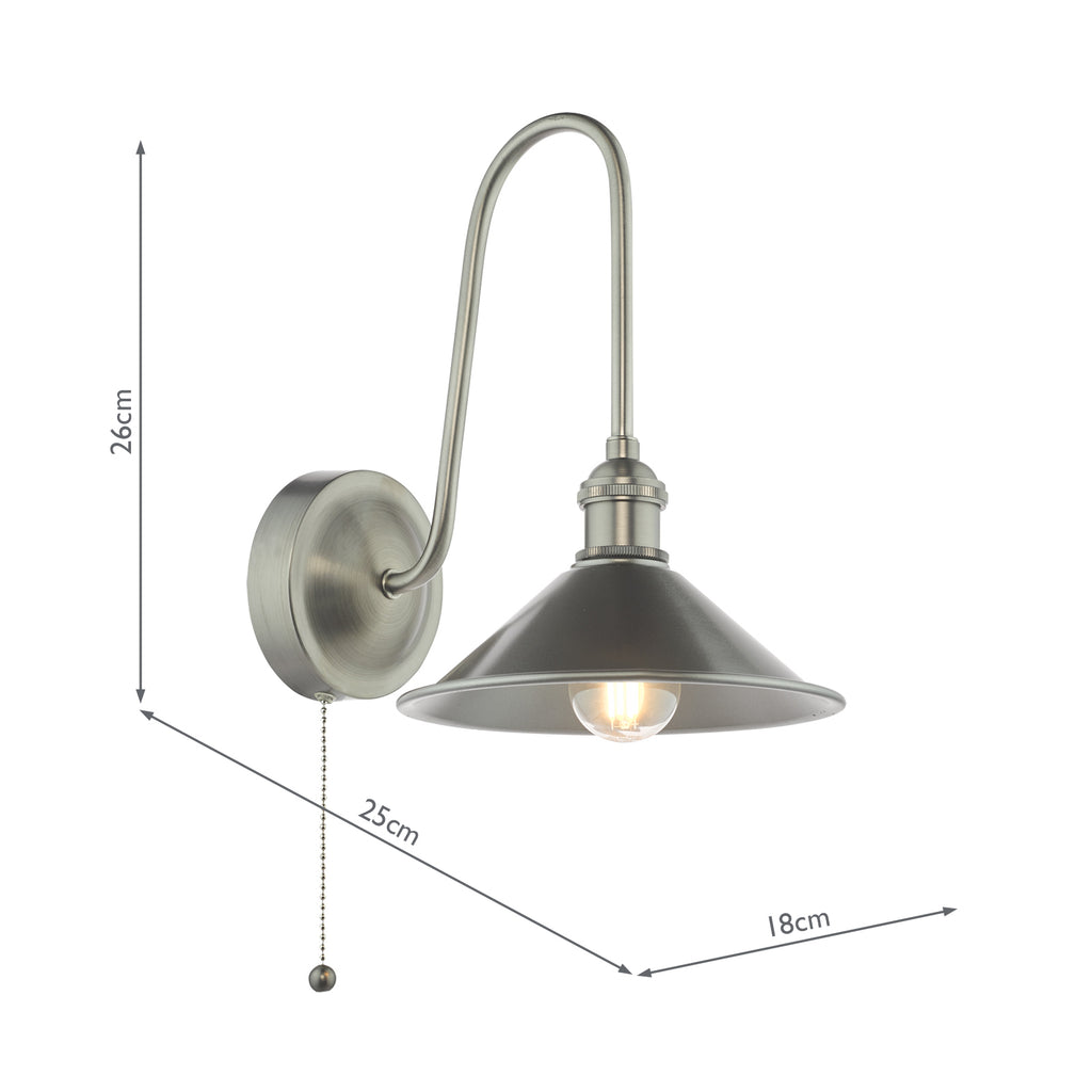 HAD7161-02 Hadano Tall Wall Light Antique Chrome and Pewter Metal Shade 18cm