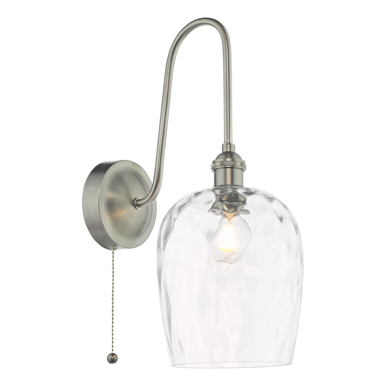 HAD7161-03 Hadano Tall Wall Light Antique Chrome and Clear Dimpled Glass Shade