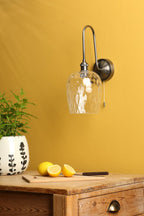 HAD7161-03 Hadano Tall Wall Light Antique Chrome and Clear Dimpled Glass Shade