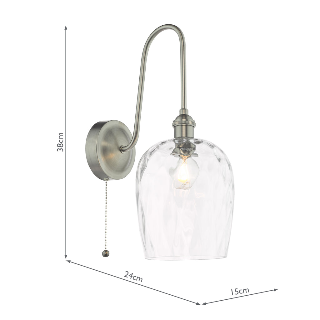 HAD7161-03 Hadano Tall Wall Light Antique Chrome and Clear Dimpled Glass Shade
